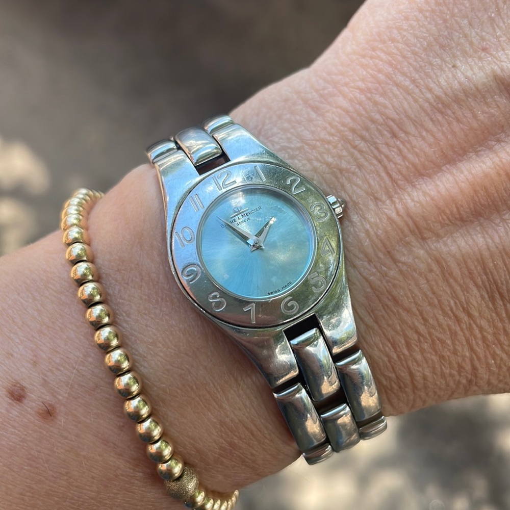 Baumé and Mercier Linea stainless steel watch.